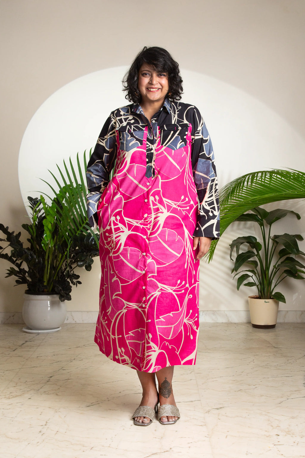 Pink Palm Shirt Dress