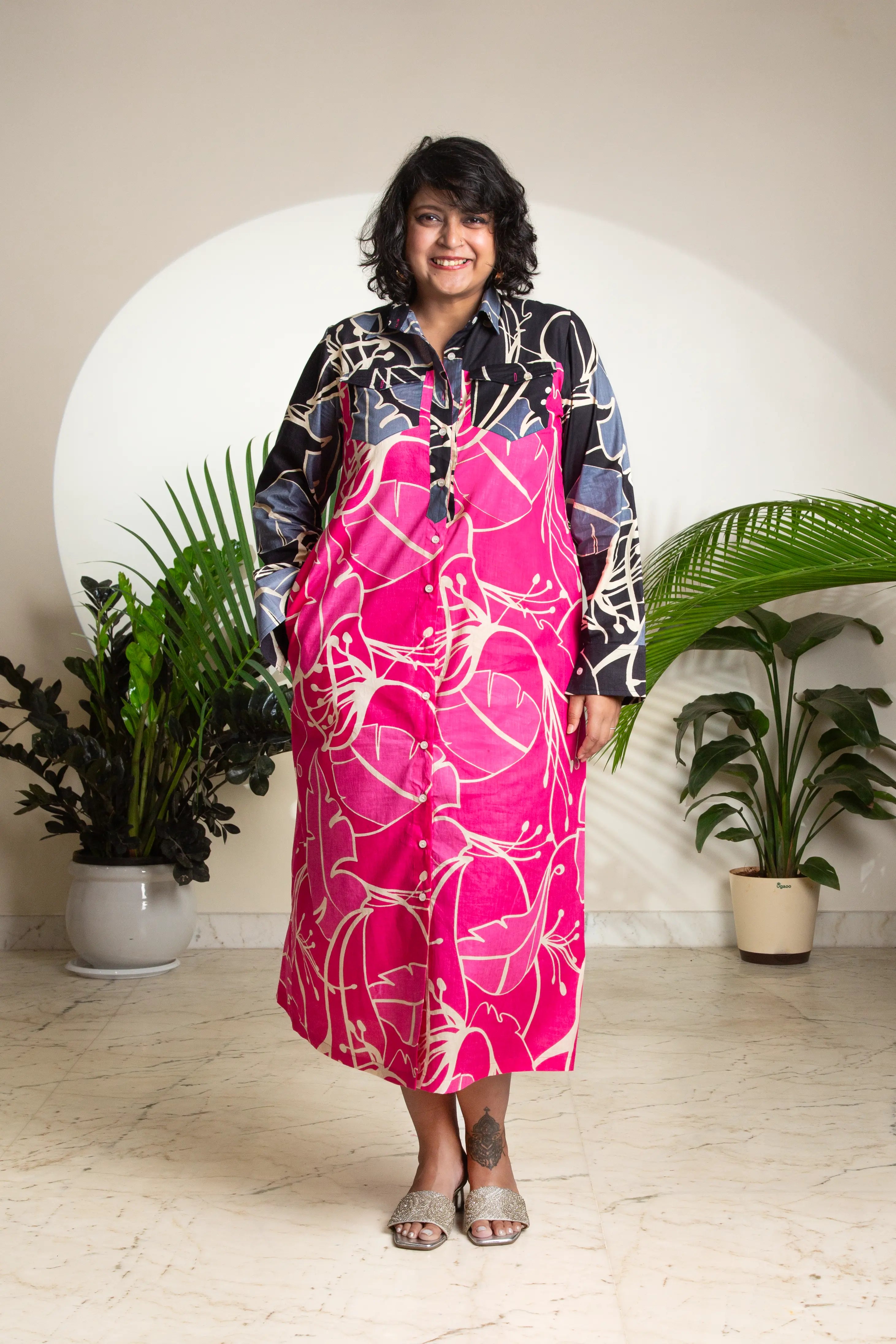 Pink Palm Shirt Dress