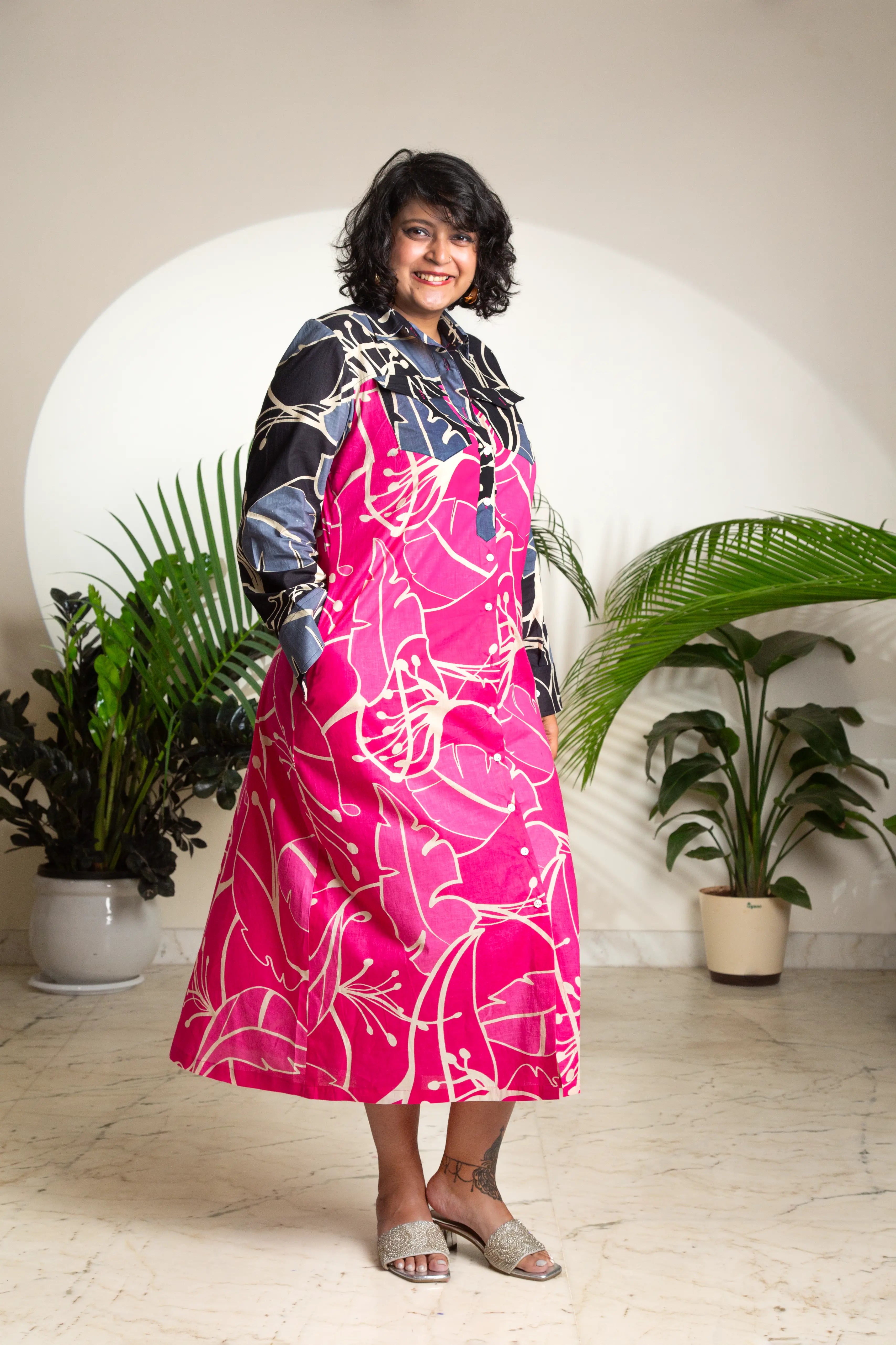 Pink Palm Shirt Dress