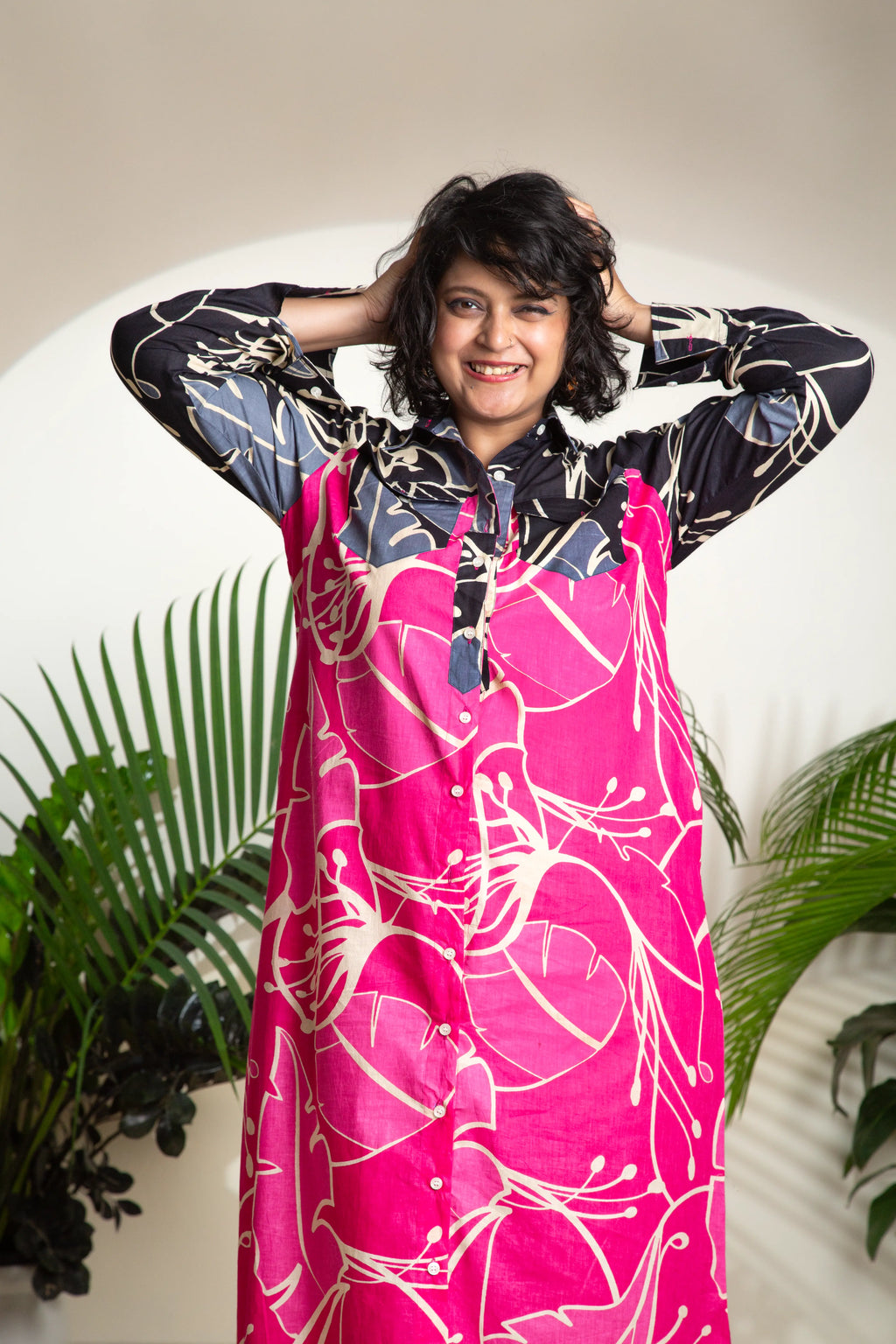 Pink Palm Shirt Dress