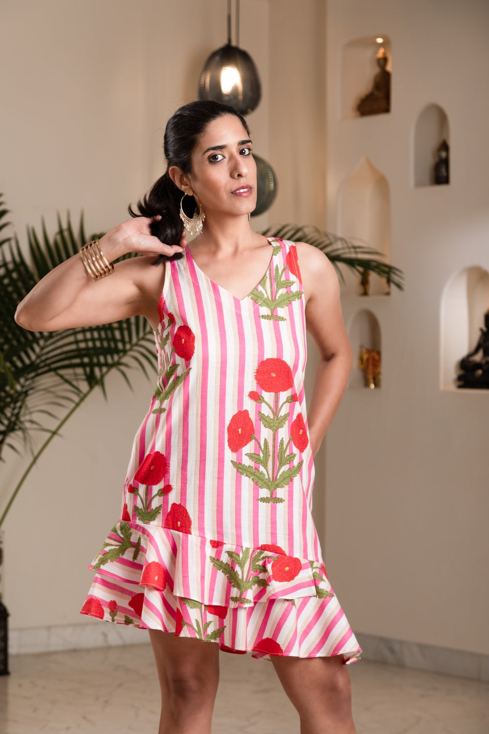 Rose Stripe Ruffle Dress