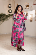 Botanical Pink Wrap Dress