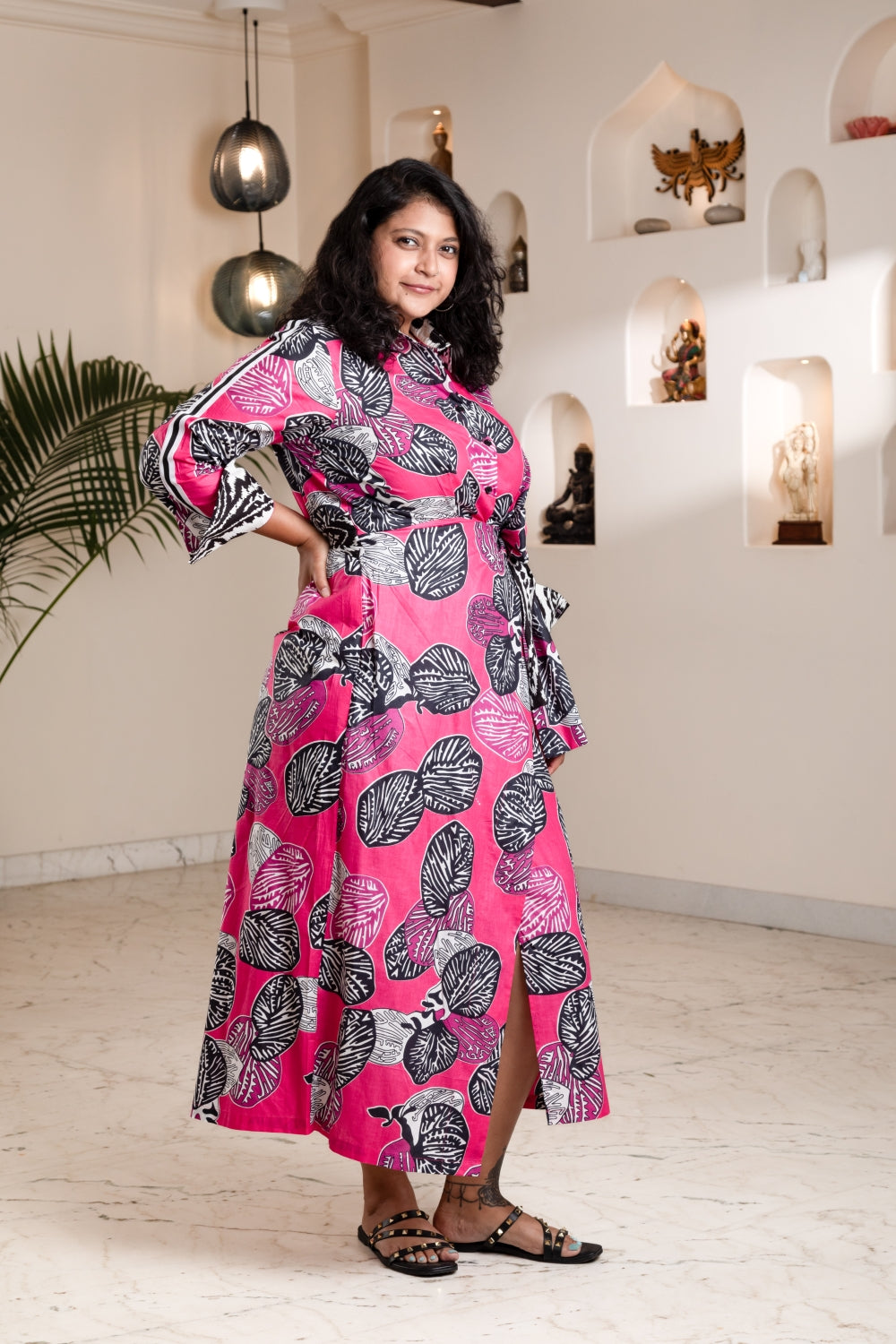 Botanical Pink Wrap Dress