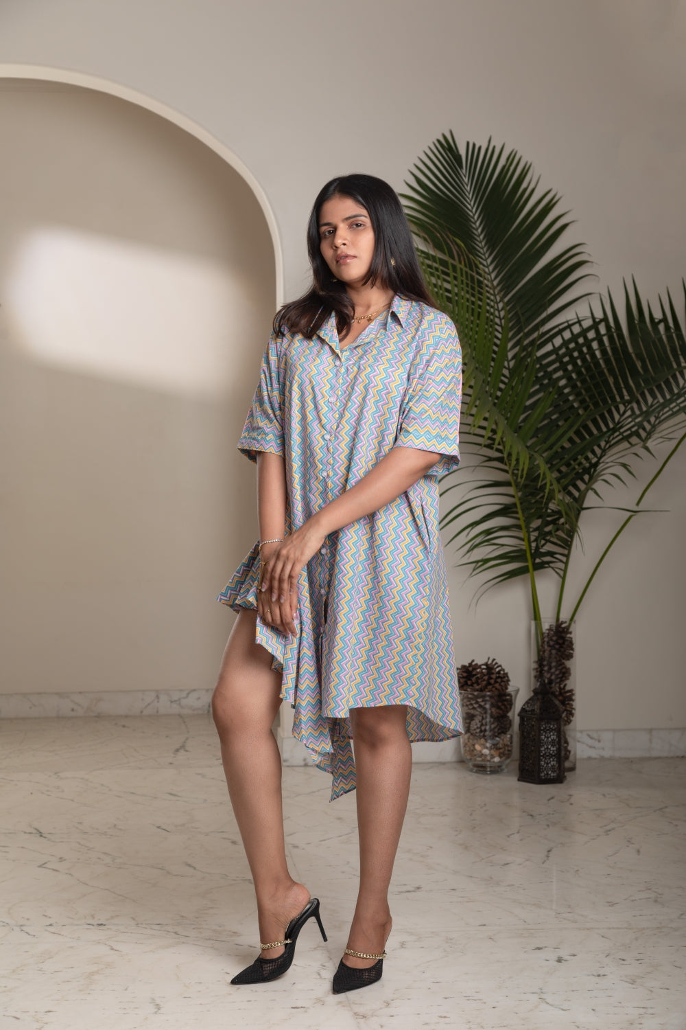 Chevron Cascade Shirt Dress