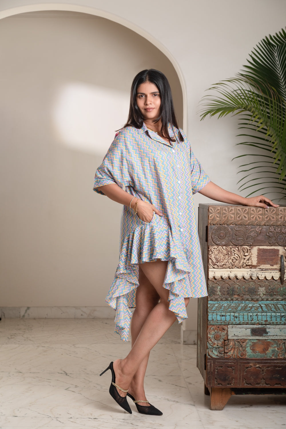 Chevron Cascade Shirt Dress