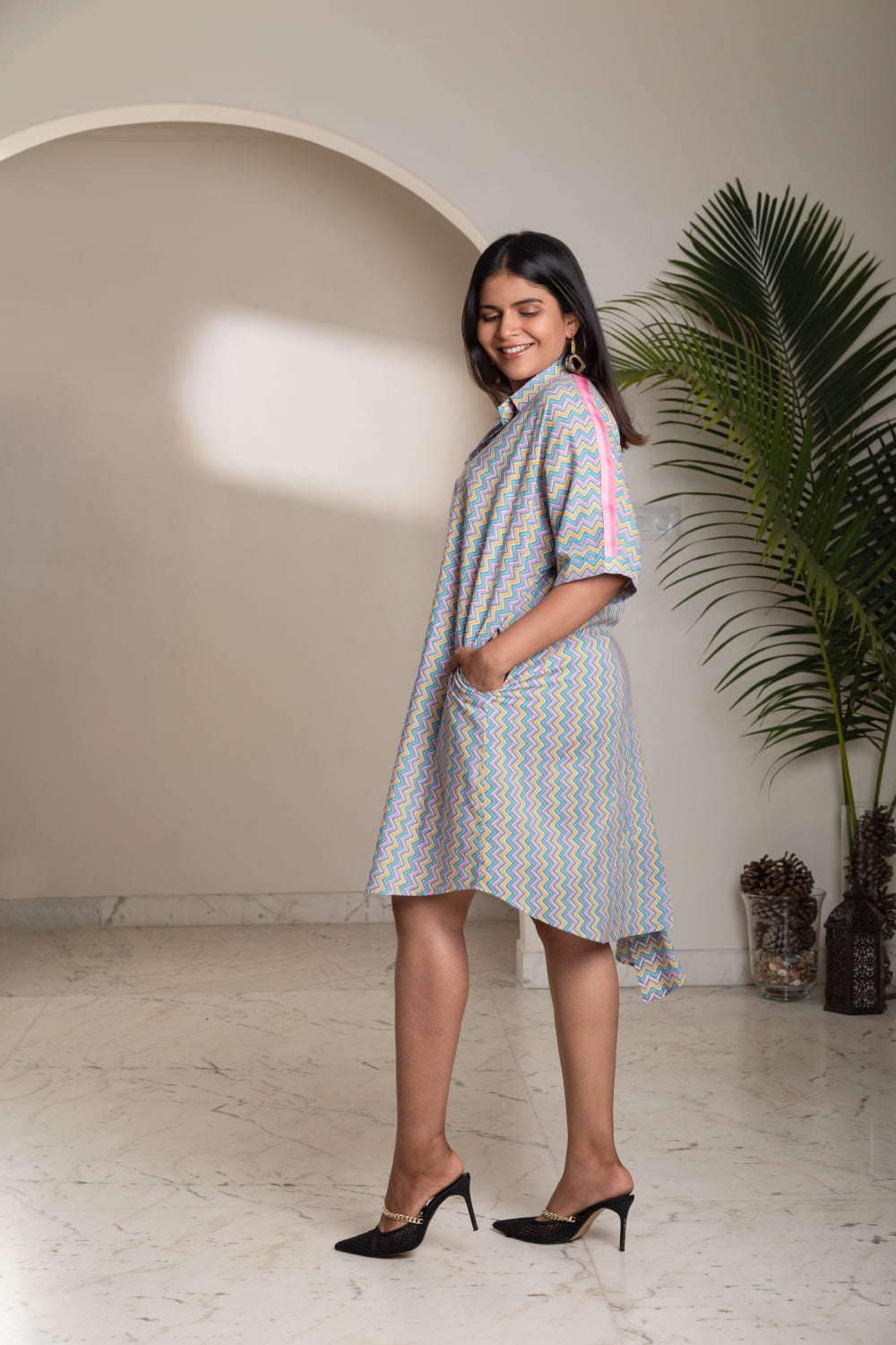 Chevron Cascade Shirt Dress