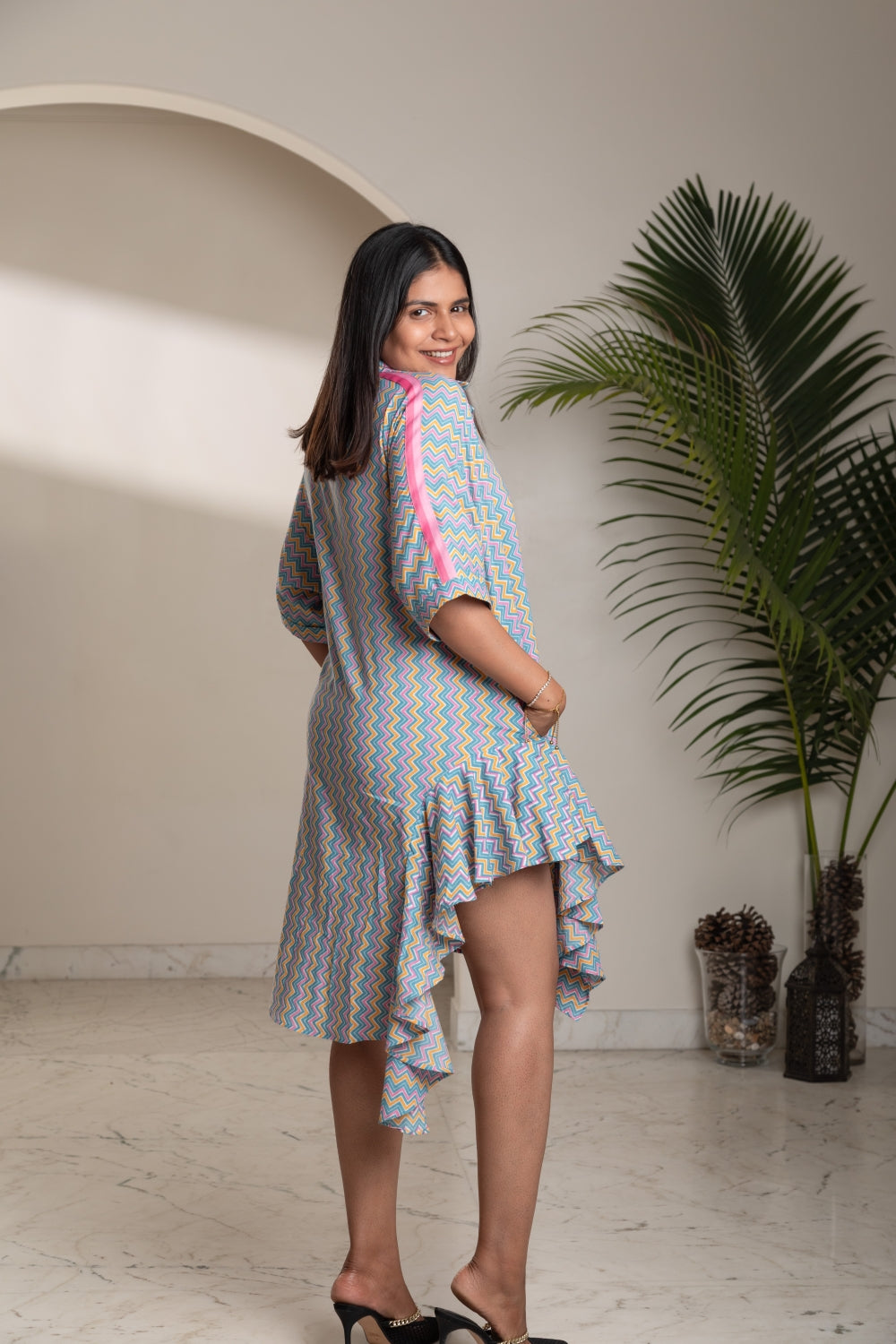 Chevron Cascade Shirt Dress