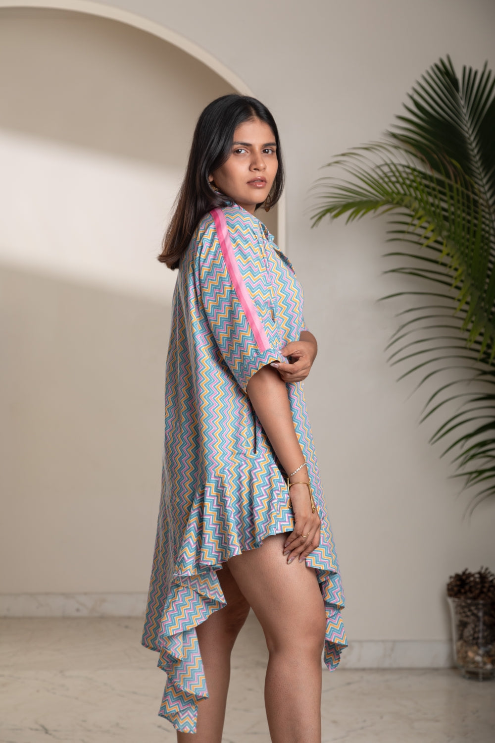 Chevron Cascade Shirt Dress