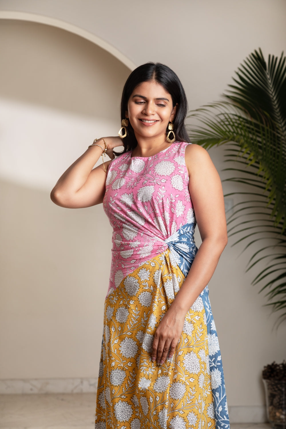 Mosaic Floral Twist Dress