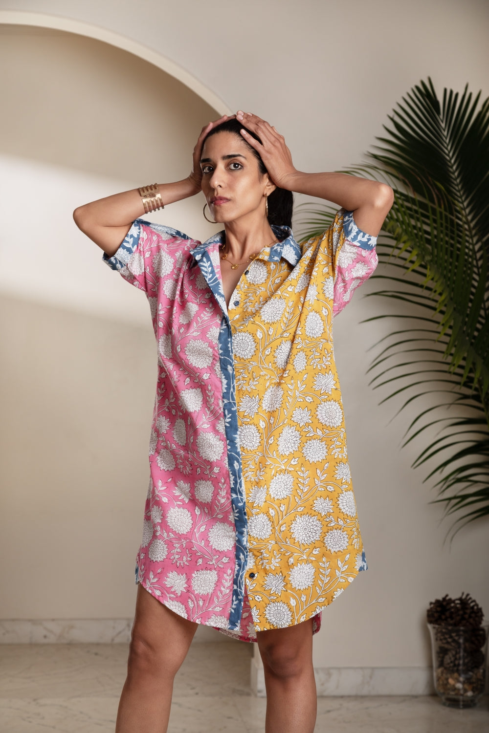 Mosaic Garden Button-Up Shirt Dress